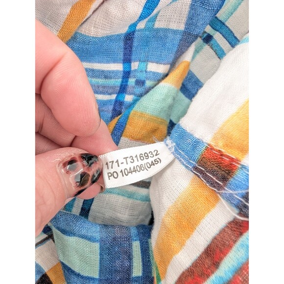 Tommy Bahama Linen Yellow Blue Gingham Plaid Button Down Shirt Size Large - Picture 8 of 9